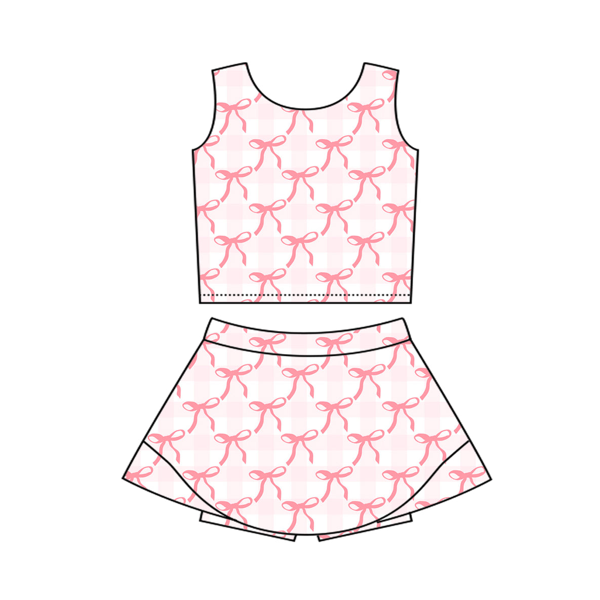 8.27 Pre order Kids Girls Sleeveless Bow Princess Top Skirt Set Pink Active Wear Outfit for Children