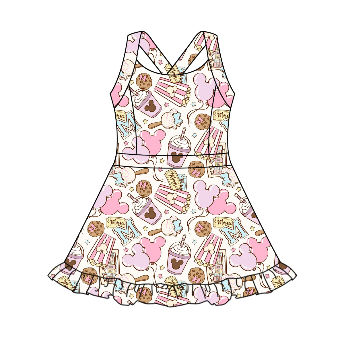8.27 Pre order Pink Duck Mouse Ruffle Kids Girls Athletic Dresses - Cute And Sporty Girls Outfit for Active Children