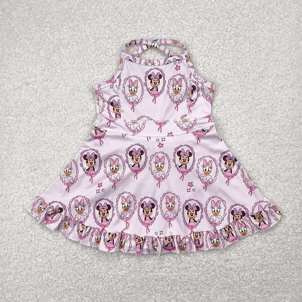 4.15 GSD2343 RTS NO MOQBaby Girls Summer Yoga Dress baby girl clothes yoga cartoon sleeveless dress