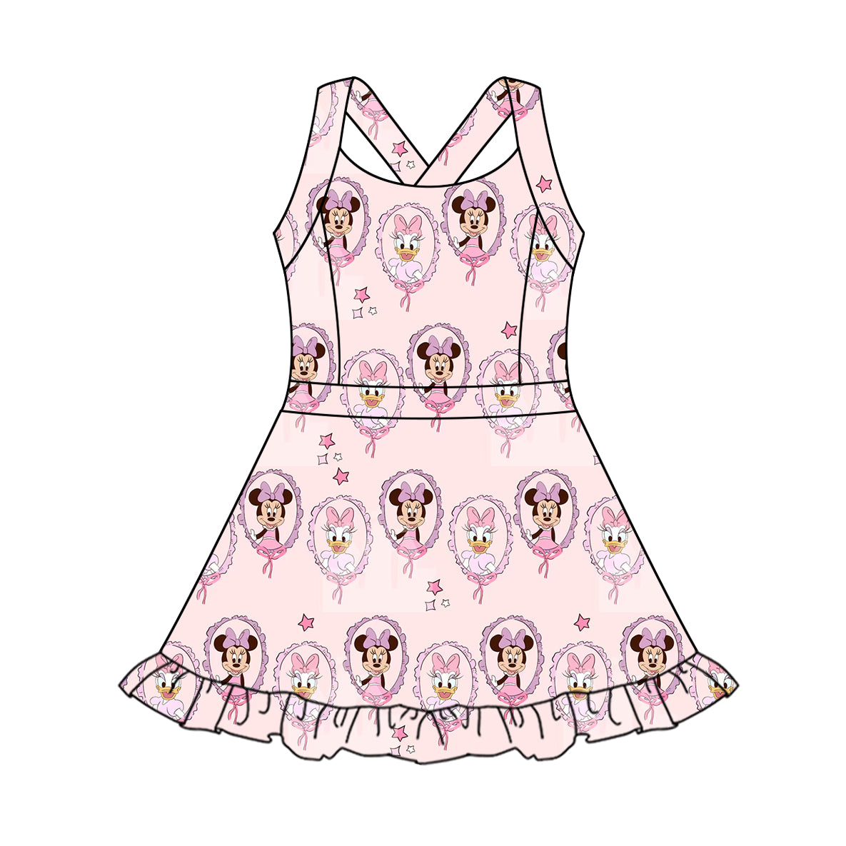 8.27 Pre order Pink Duck Mouse Ruffle Kids Girls Athletic Dresses - Cute And Sporty Girls Outfit for Active Children