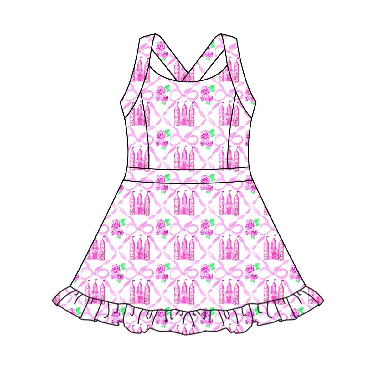 8.27 Pre order Pink Duck Mouse Ruffle Kids Girls Athletic Dresses - Cute And Sporty Girls Outfit for Active Children