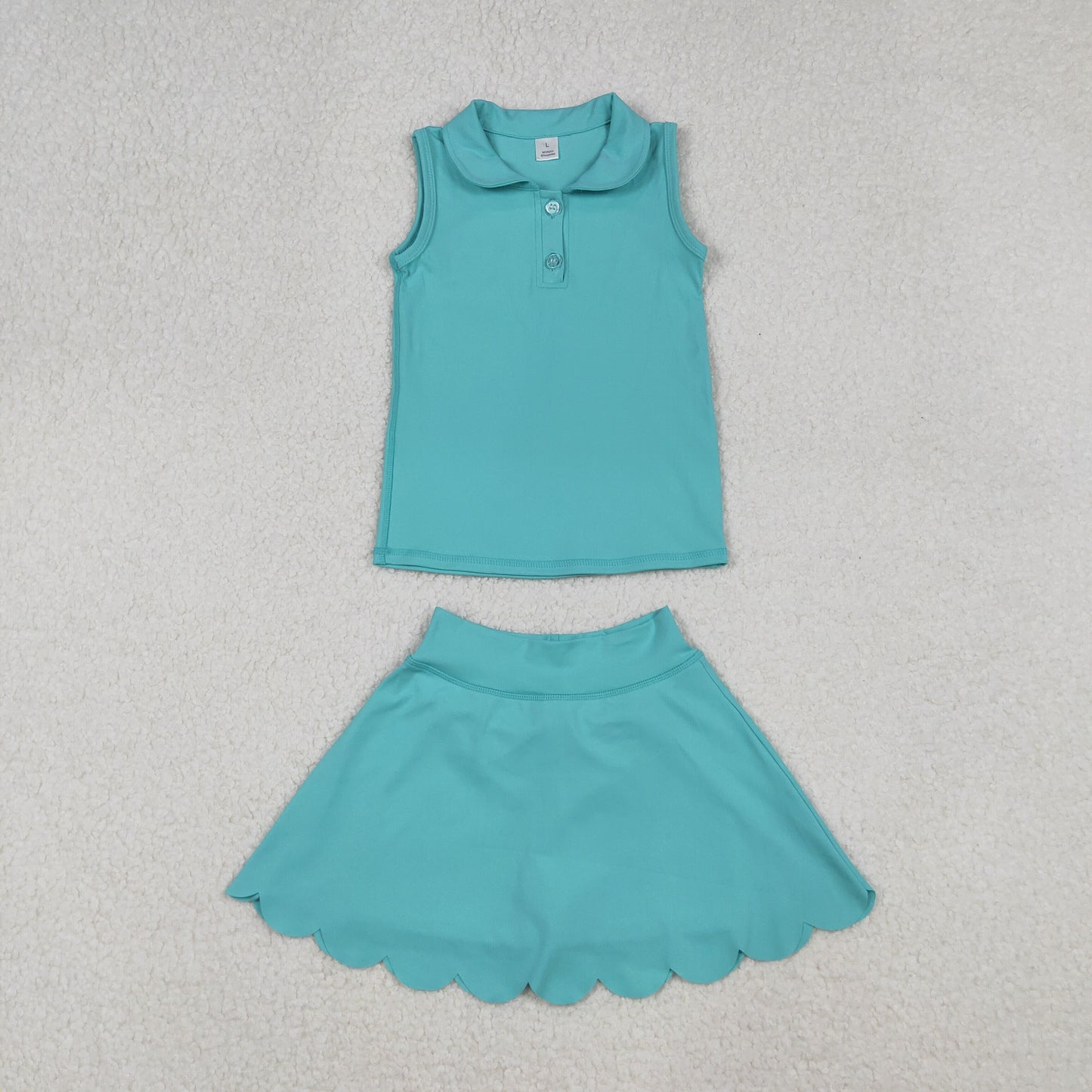 RTS NO MOQ (In stock)GSD2349 Baby Girls Yoga Outfits Aqua Sleeveless Button Top Skirt Yoga Sets
