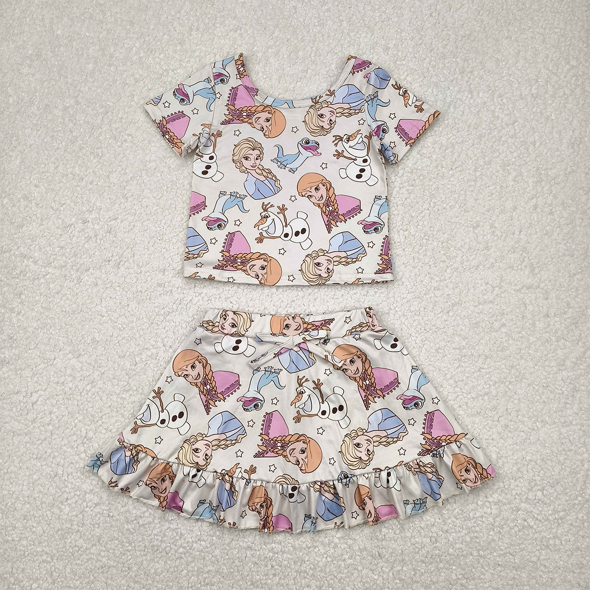 4.17 GSD2358 RTS NO MOQ Baby Girls Skirt Sets baby girl clothes cartoon short sleeve dress