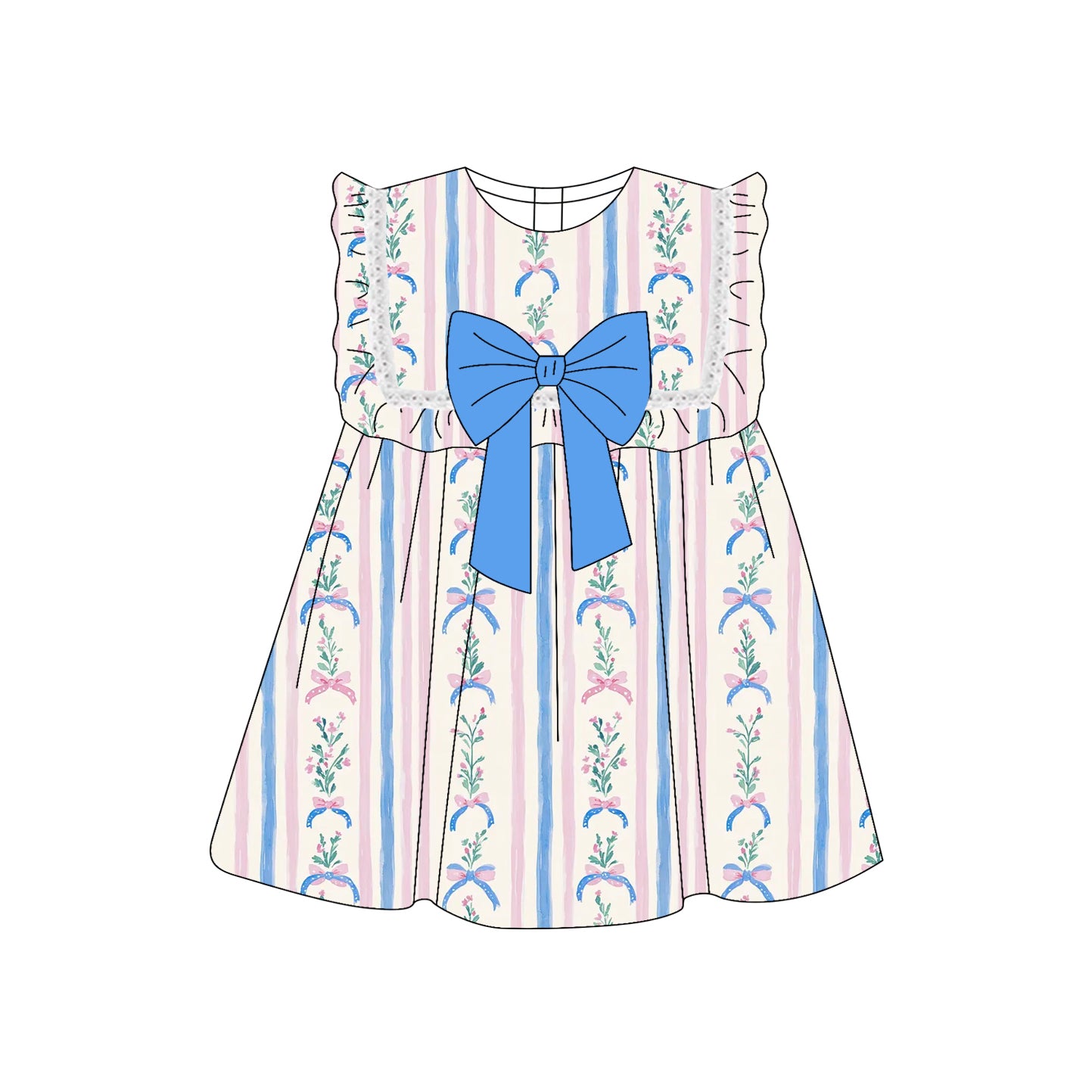 6.11 GSD2397 Pre order Baby Girls Summer Dress baby girl clothes bow floral blue sleeveless dress