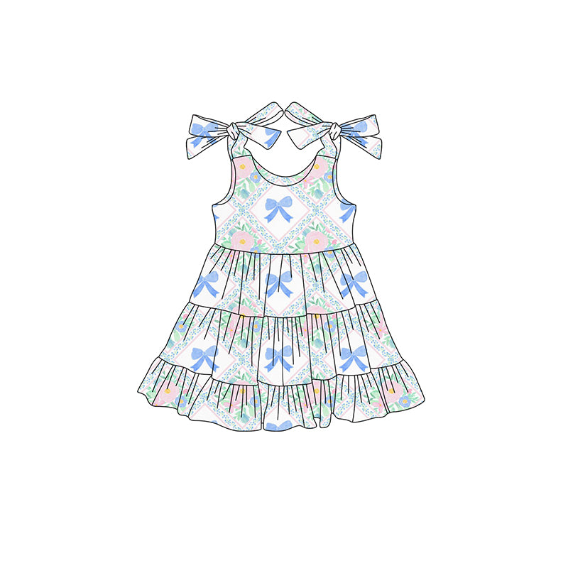 6.11 GSD2400 Pre order Baby Girls Summer Dress baby girl clothes bow floral blue suspender dress