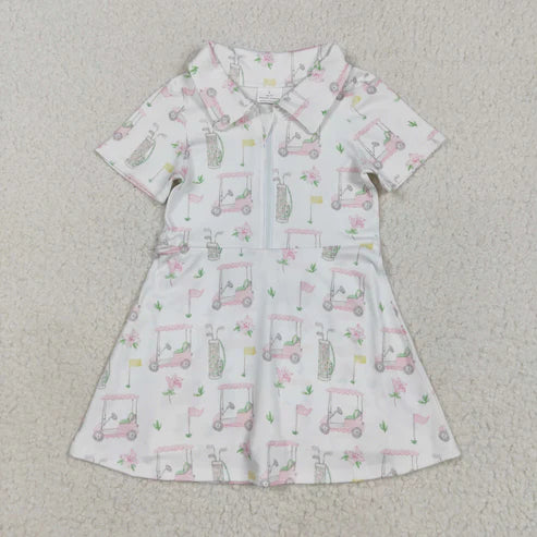11.8 RST Sibling Baby Girls Short Sleeves Flowers Golf Zipper Knee Length Dresses