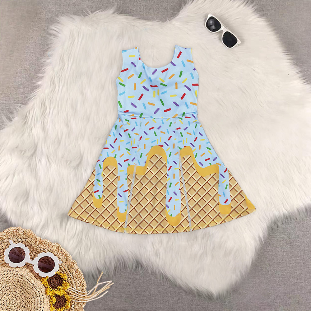 RTS Sibling Baby Girls Ice-cream Drip Yoga Skort Knee Length Dresses