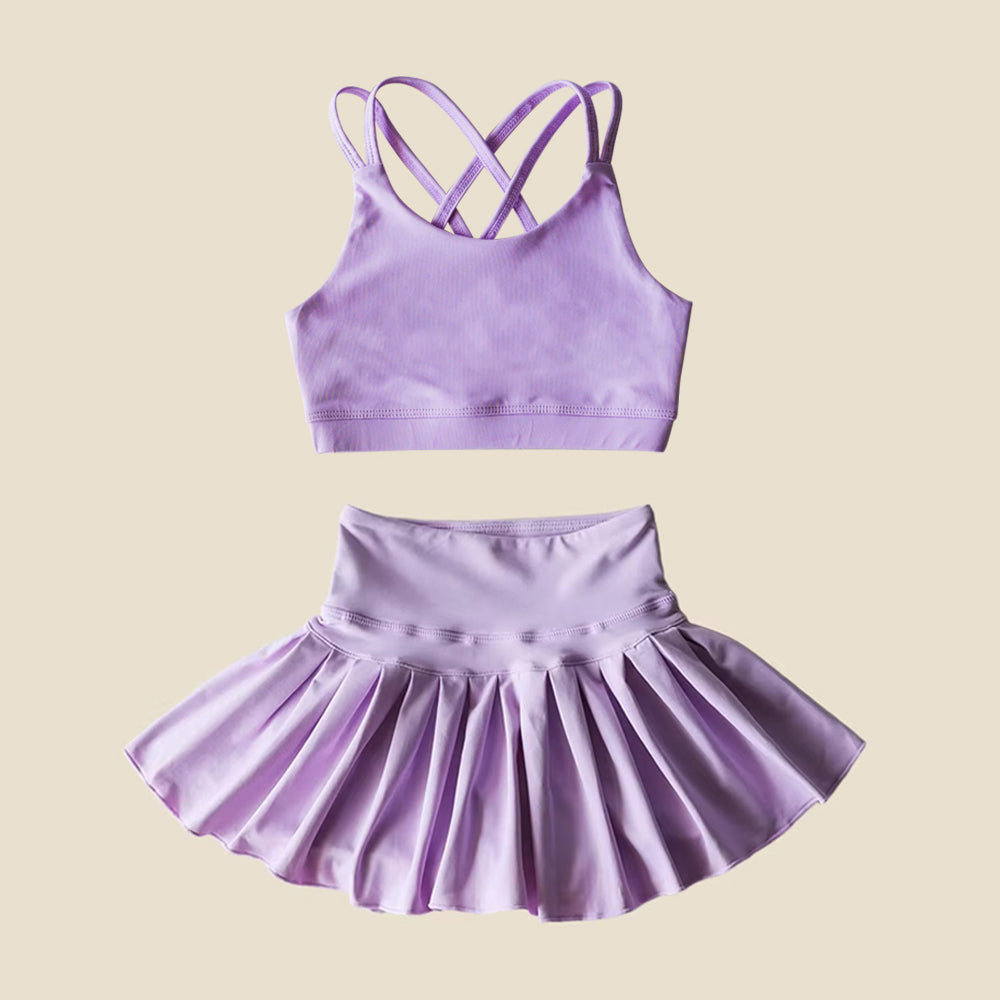 4.16 GSD2434 pre order no moq Baby Girls Summer Yoga Outfits baby girl clothes yoga light purple sleeveless skirts set dress