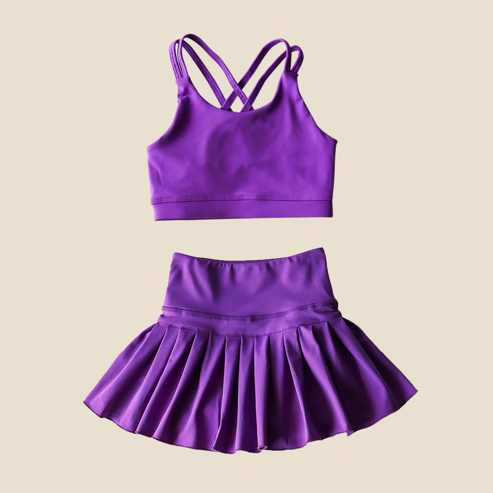 4.16 GSD2435 pre order no moq Baby Girls Summer Yoga Outfits baby girl clothes yoga purple sleeveless skirts set dress