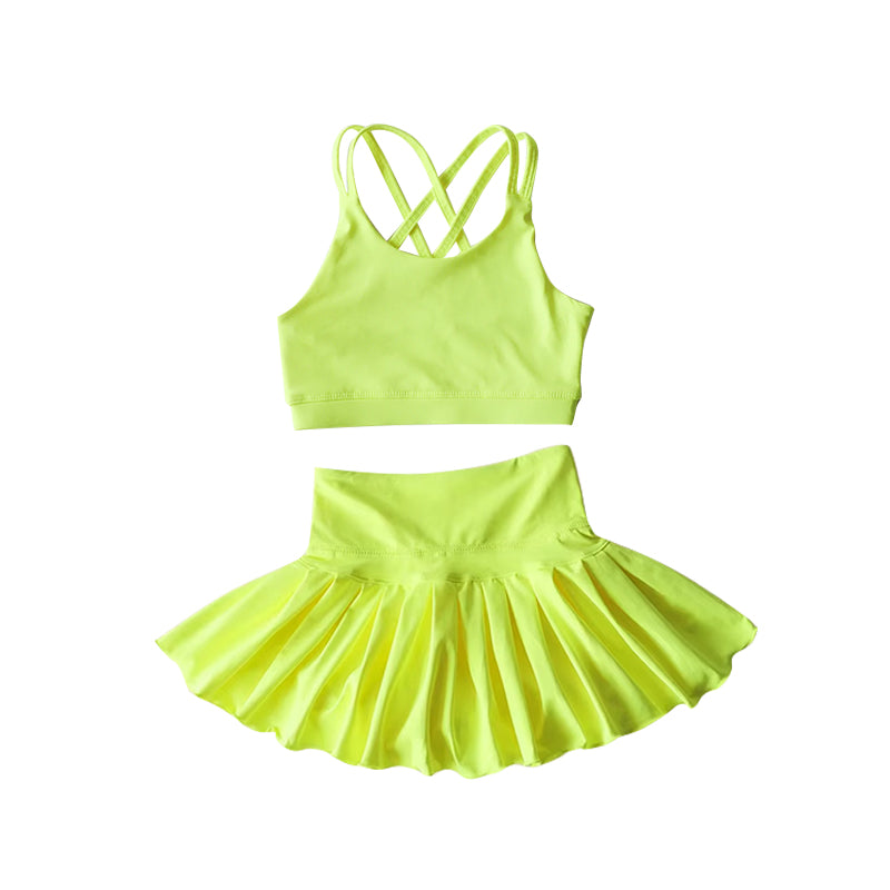 4.16 GSD2437 pre order no moq Baby Girls Summer Yoga Outfits baby girl clothes yoga yellow sleeveless skirts set dress