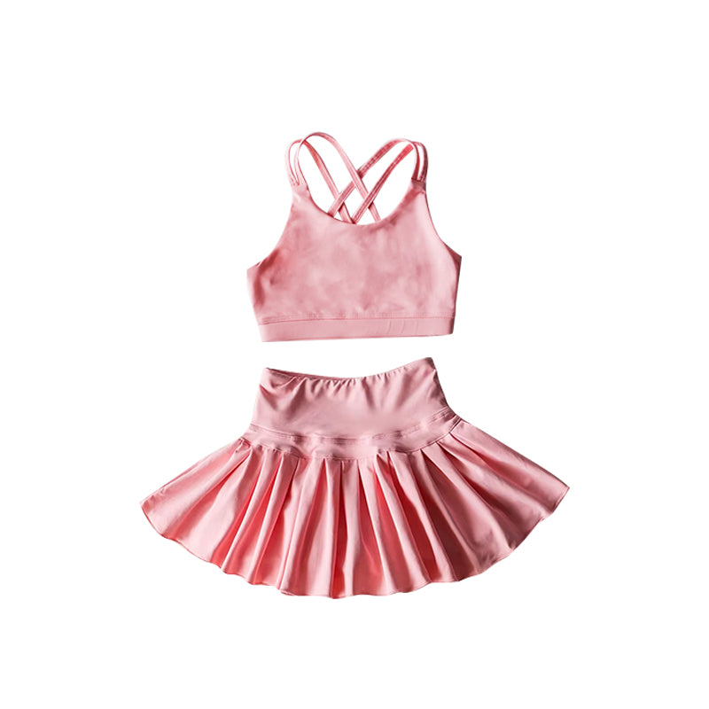 4.16 GSD2438 pre order no moq Baby Girls Summer Yoga Outfits baby girl clothes yoga pink sleeveless skirts set dress