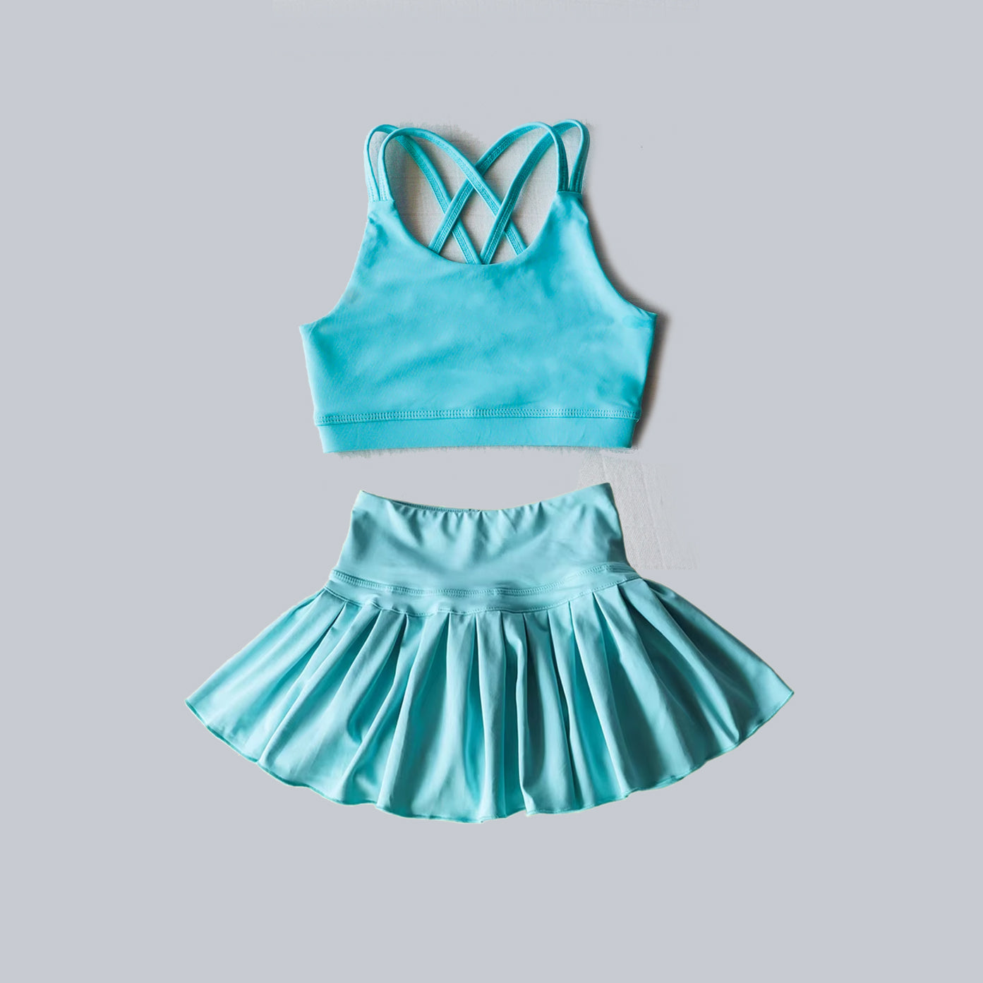 4.16 GSD2440 pre order no moq Baby Girls Summer Yoga Outfits baby girl clothes yoga sky blue sleeveless skirts set dress