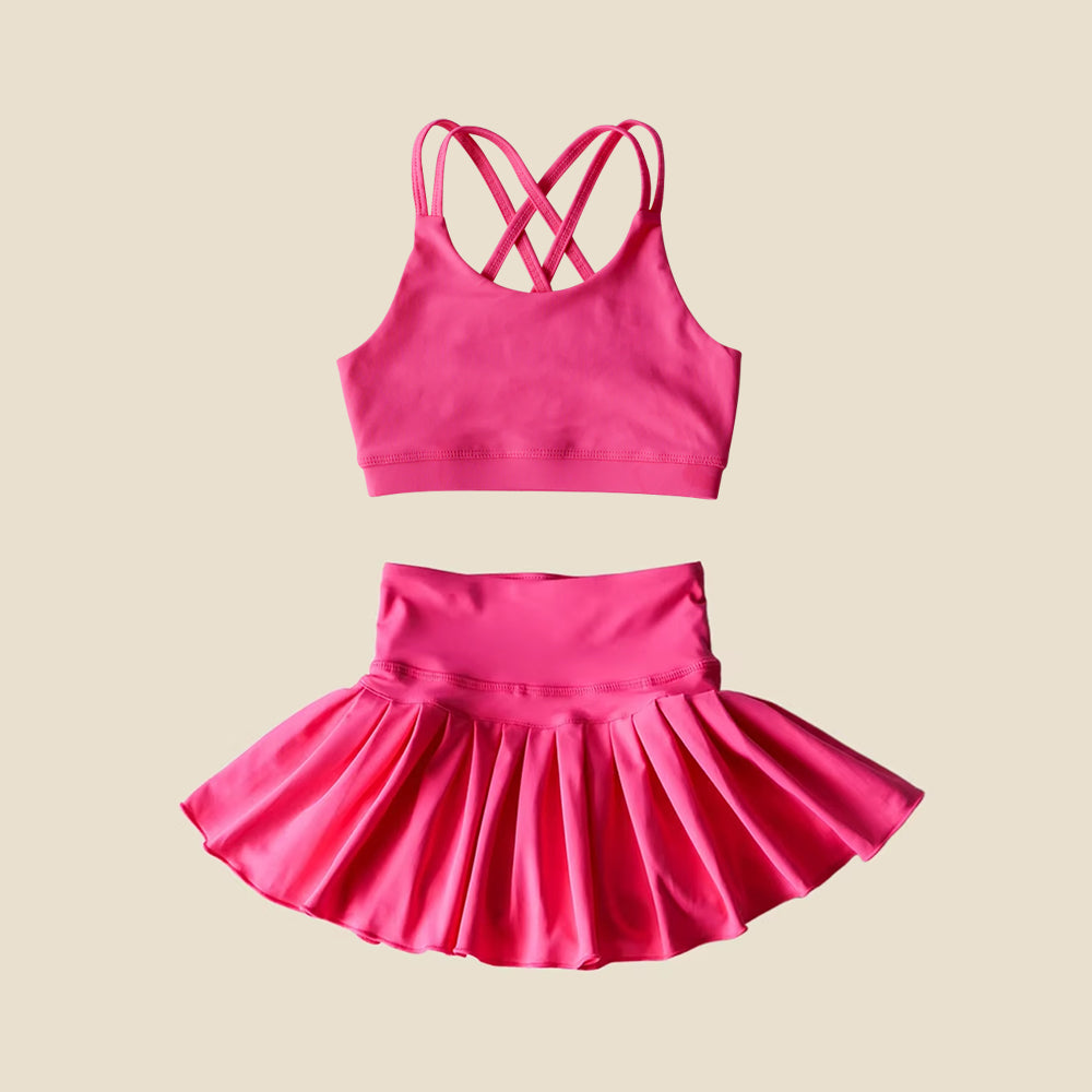 4.16 GSD2442 pre order no moq Baby Girls Summer Yoga Outfits baby girl clothes yoga rose red sleeveless skirts set dress