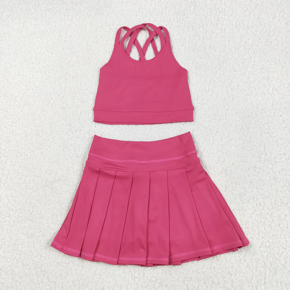 10.3 RTS 2 Colors Baby Girls Pink Strap Vest Top Pleated Skort Yoga Sets