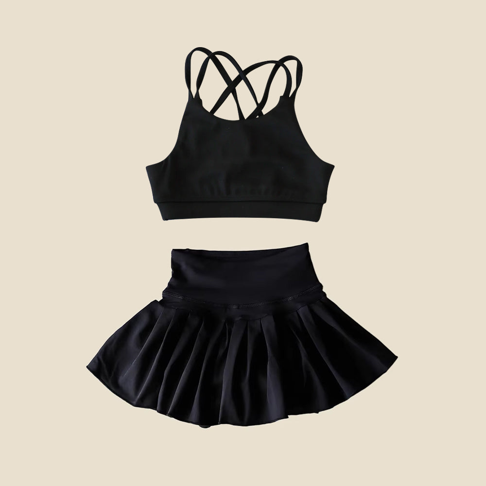 4.16 GSD2443 pre order no moq Baby Girls Summer Yoga Outfits baby girl clothes yoga black sleeveless skirts set dress