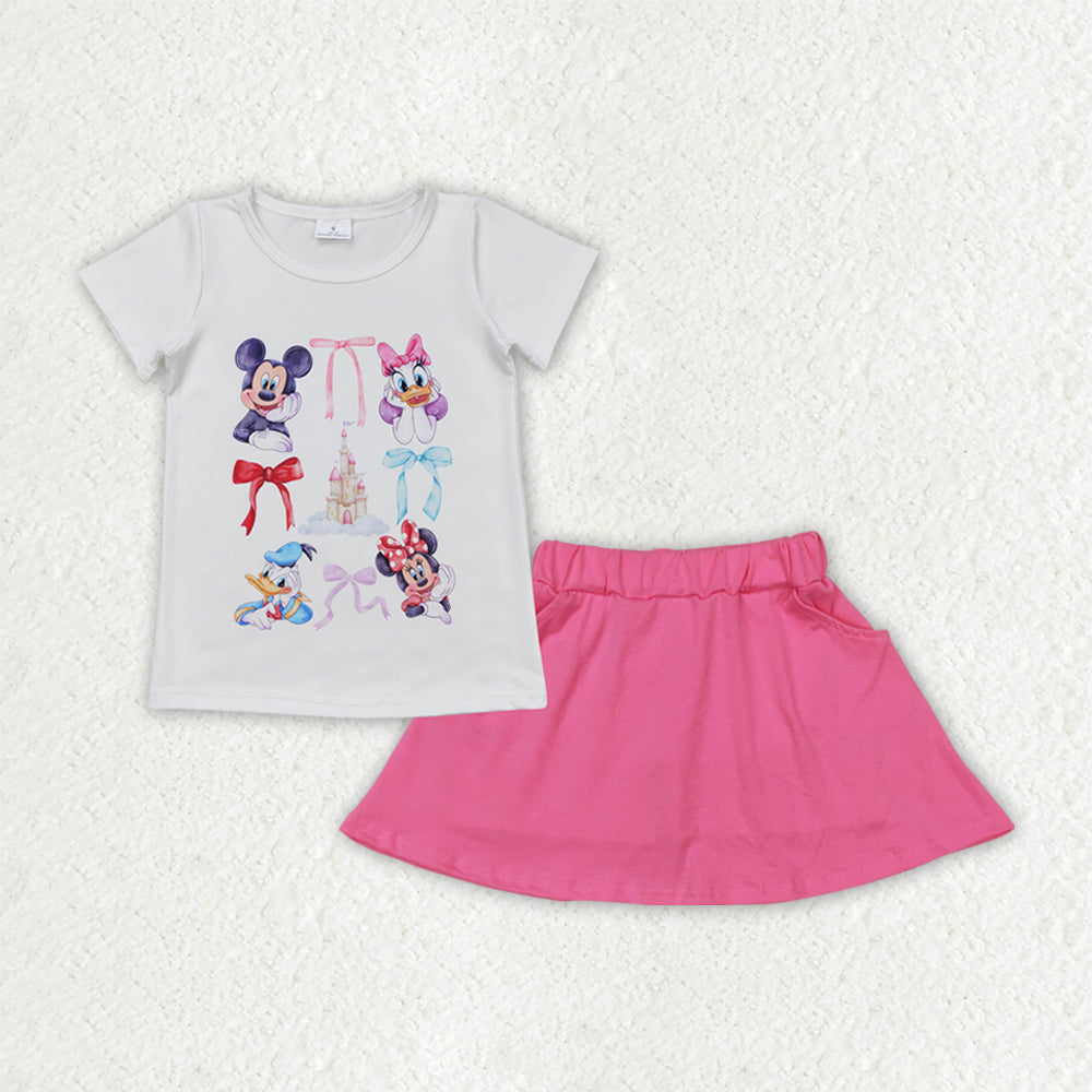 5.27 GSD2444 RTS NO MOQ Baby Girls Summer Outfitsbaby girl clothes short sleeve top pink skirts shorts sets