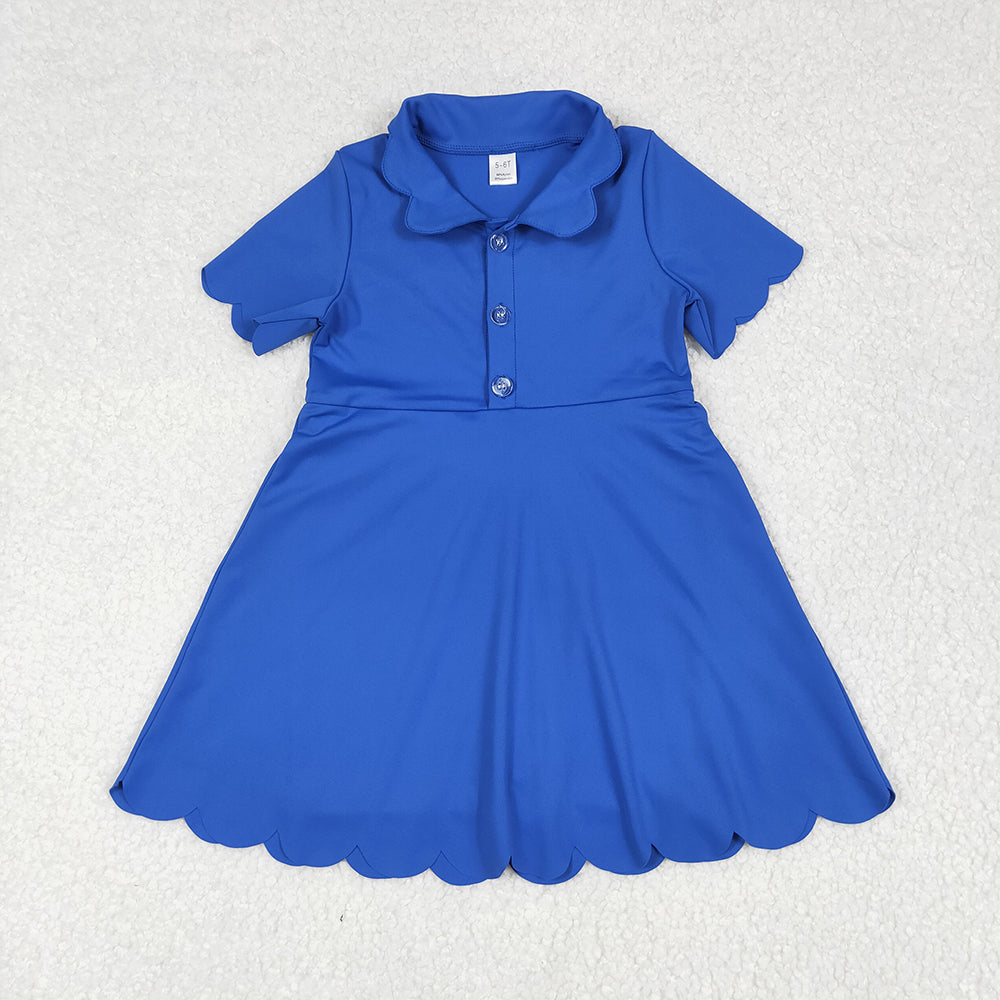 7.02 GSD2475RTS NO MOQ Baby Girls Summer Yoga Dress Baby Girls Blue Short Sleeves Button Yoga Knee Length Dresses