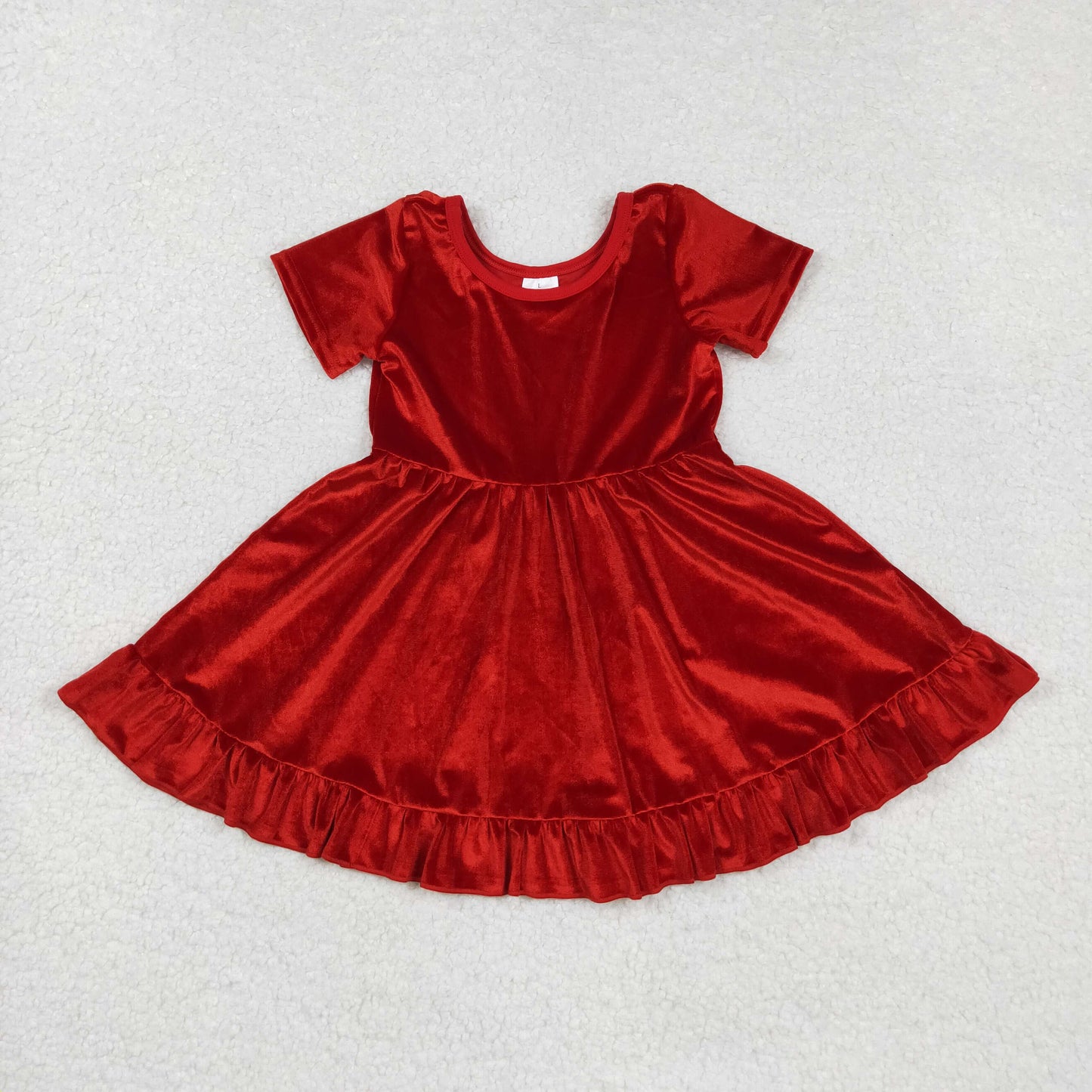 RTS NO MOQ (In stock)GSD2614 Baby Girls Dress Baby Girls Short Sleeves Red Velvet Ruffle Knee Length Dresses