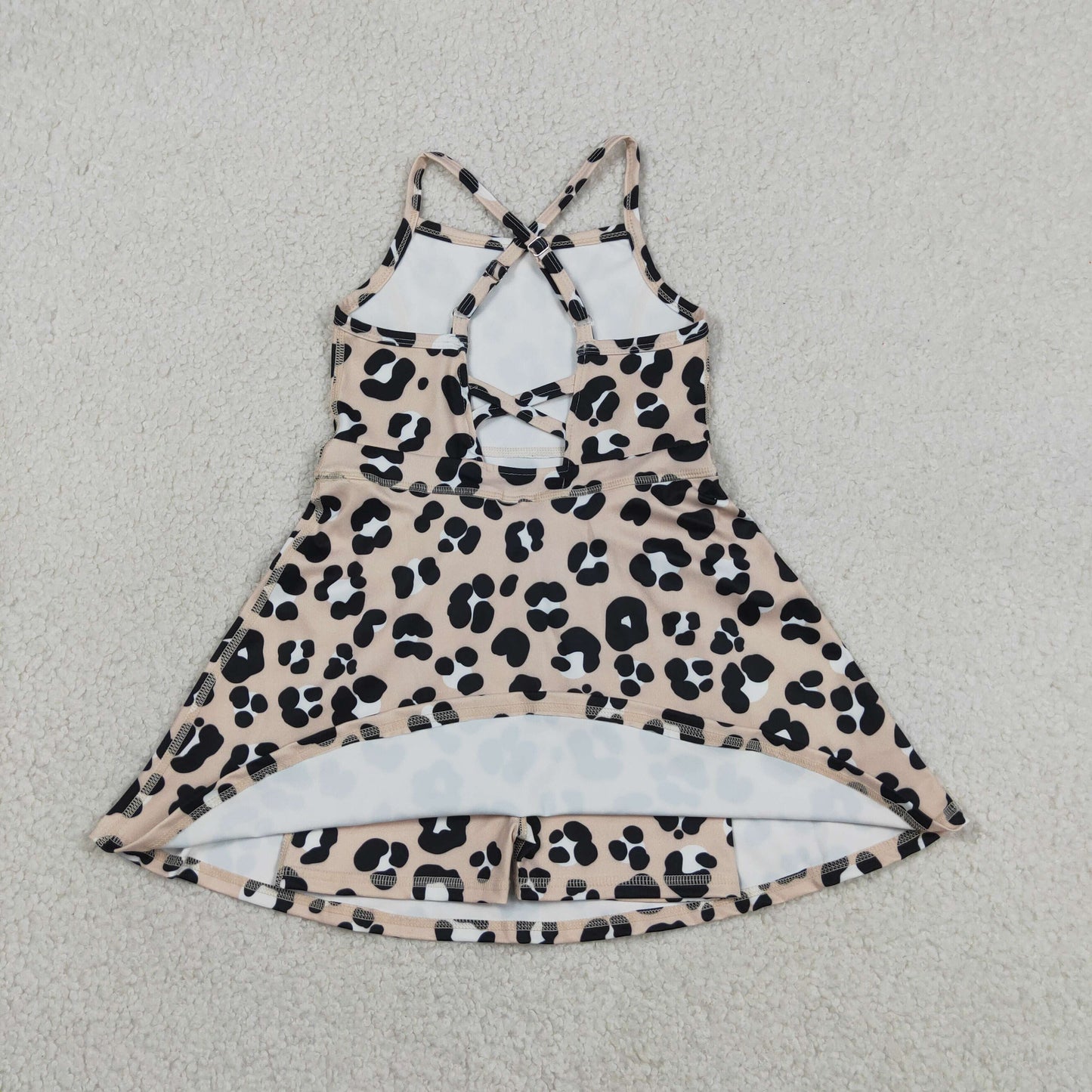 GSD2650 RTS NO MOQ (In stock )Straps khaki leopard kids girls athletic dressese