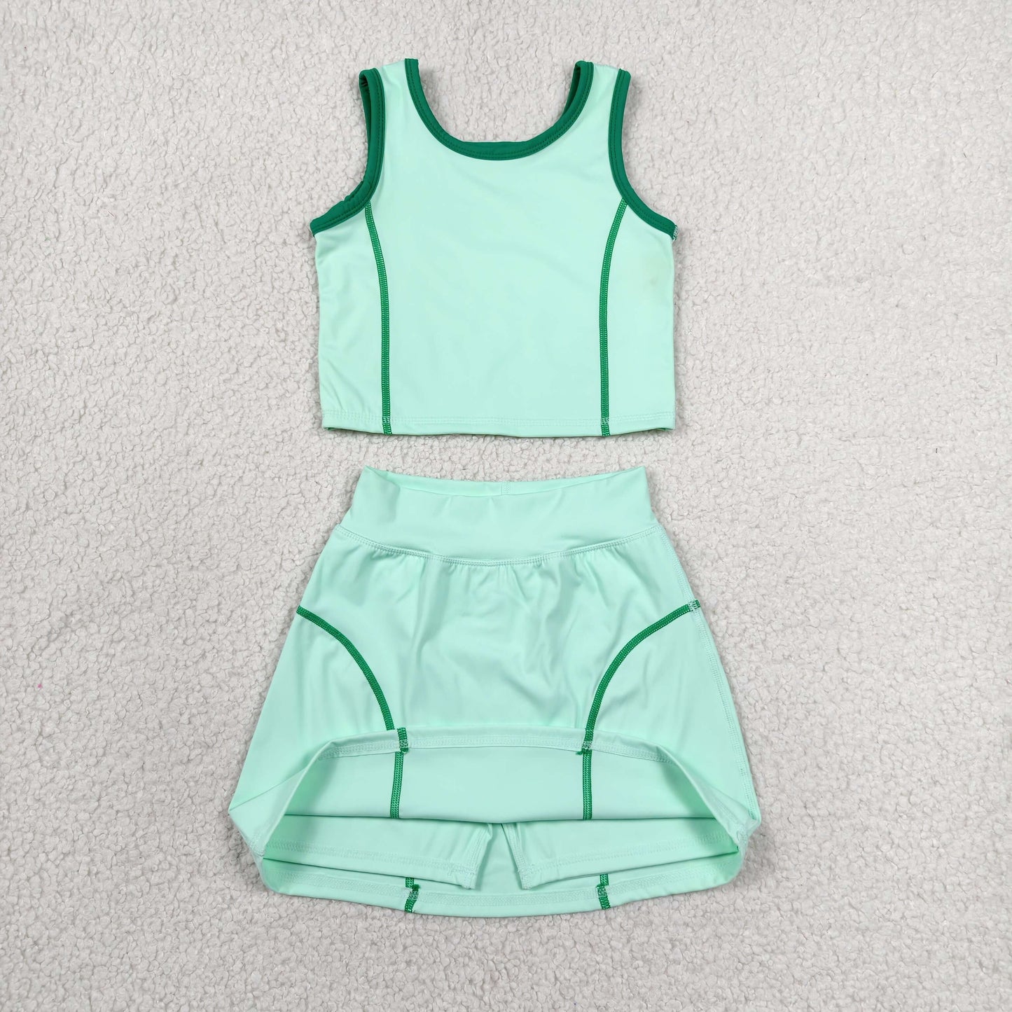 GSD2671 RTS NO MOQ (In stock)Baby Girls Sleeveless Aqua Vest Top Skirts Set