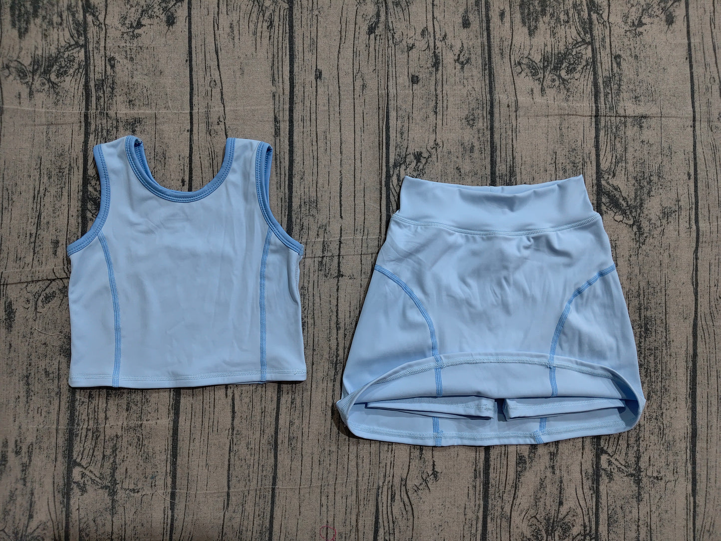 4.2 GSD2674 Sample No Moq Baby Girls Sleeveless Sky Blue Vest Top Skirts Set