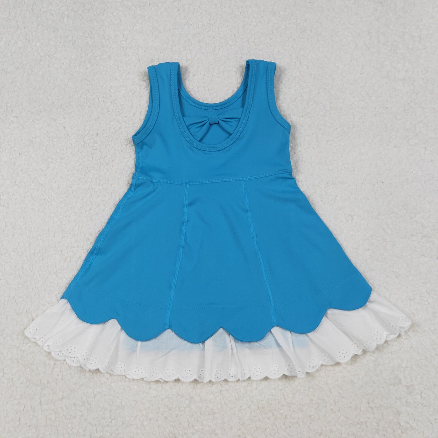 10.10 RTS NO MOQ (In stock)GSD2680 Baby Girls Summer Dress Baby Girls Blue Sleeveless Lace Ruffle Yoga Active Knee Length Dresses