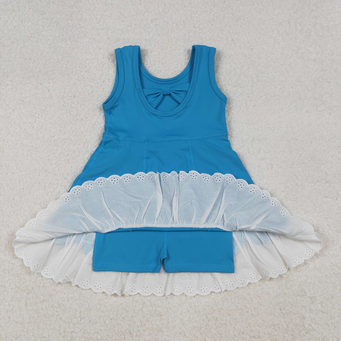 10.10 RTS NO MOQ (In stock)GSD2680 Baby Girls Summer Dress Baby Girls Blue Sleeveless Lace Ruffle Yoga Active Knee Length Dresses