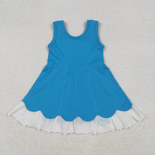 10.10 RTS NO MOQ (In stock)GSD2680 Baby Girls Summer Dress Baby Girls Blue Sleeveless Lace Ruffle Yoga Active Knee Length Dresses
