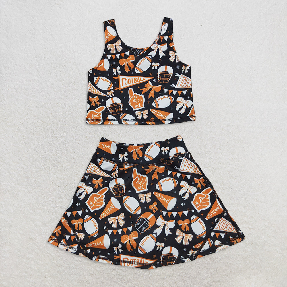 RTS Sibling Baby Girls Girls Bow Football Top Skirt Set Team Activewear Outfit for Sports And Fitness