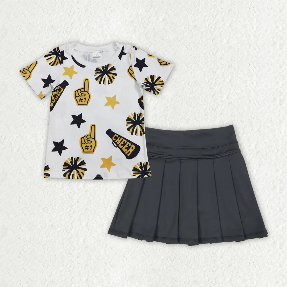 10.1 RST Sibling Baby Girls 4 colors Cheer Top Yoga Pleated Skirts Team Clothes Sets