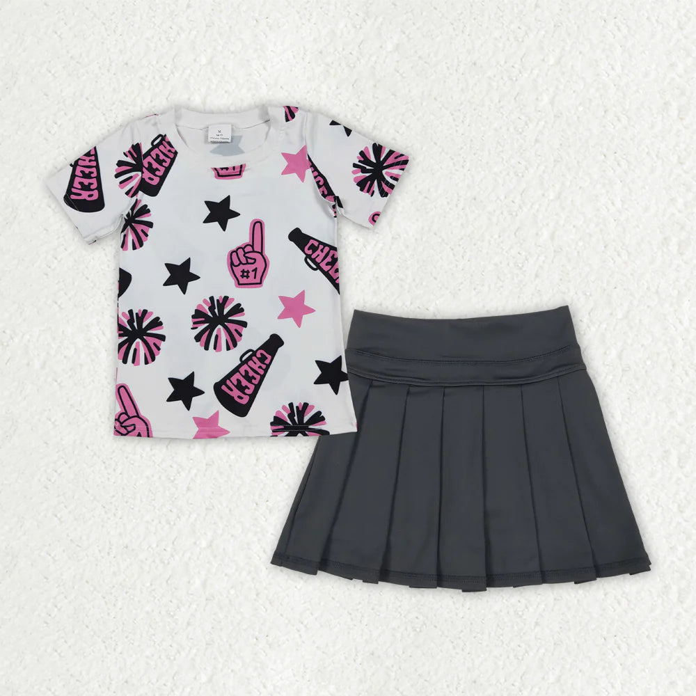10.1 RST Sibling Baby Girls 4 colors Cheer Top Yoga Pleated Skirts Team Clothes Sets