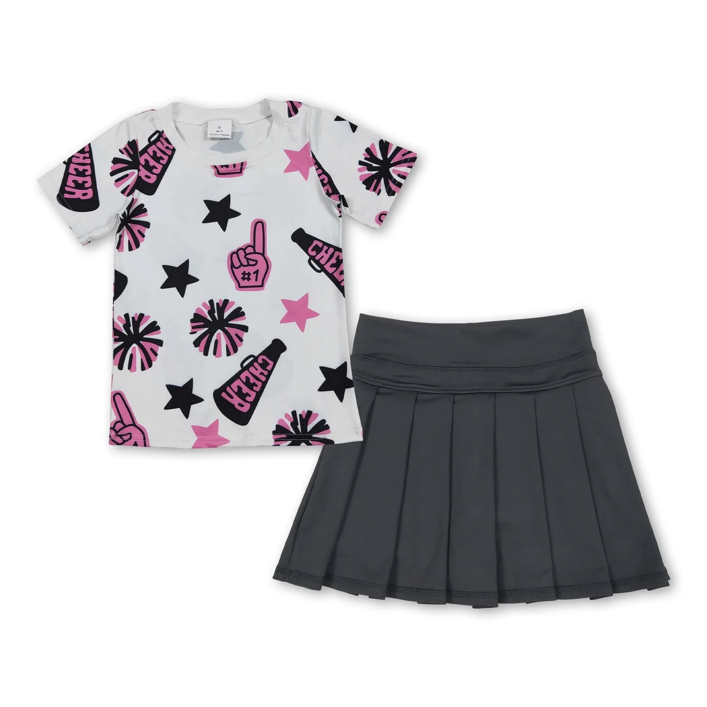 8.20 RTS Sibling Baby Girls Cheer Plaid Shirts Top Yoga Skorts Team Sets