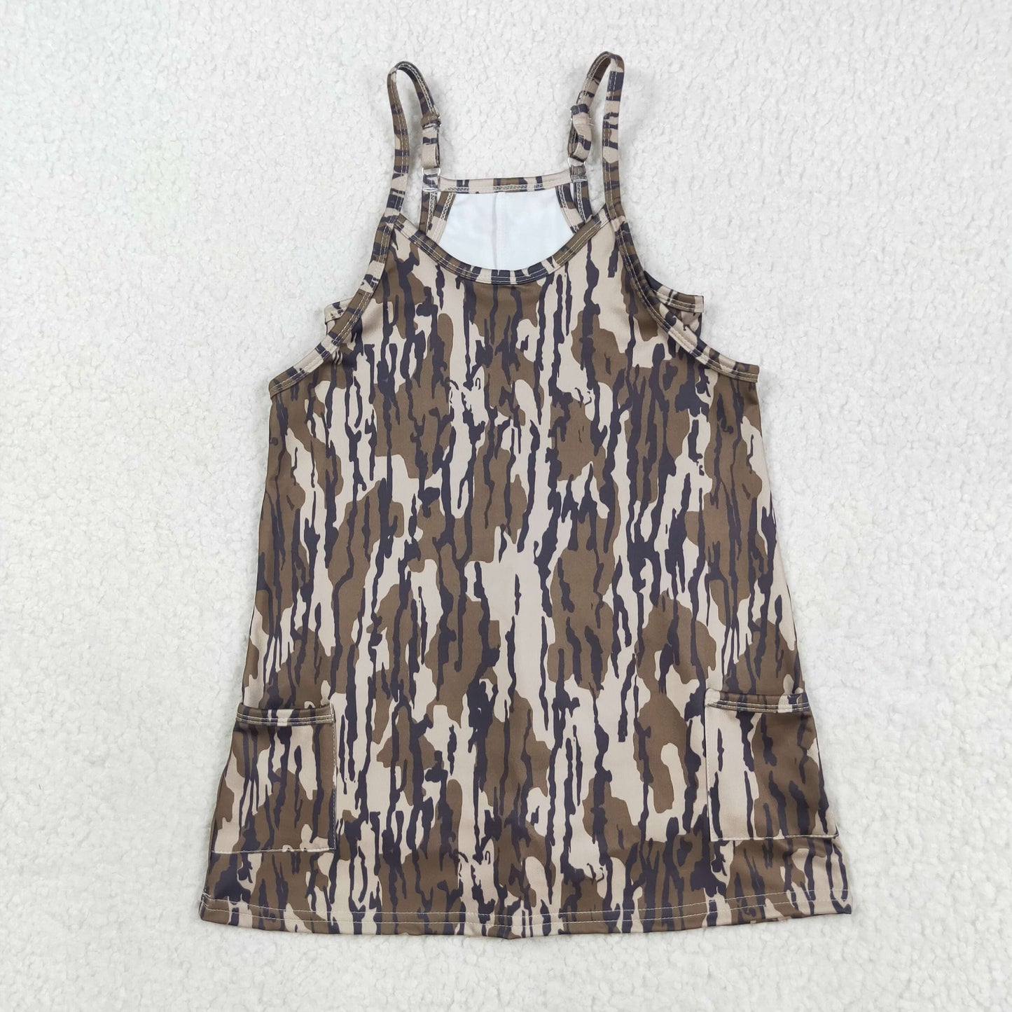 8.22 RTS NO MOQ (In stock)GSD2720 Baby Girls Yoga Dress Baby Girls Strap Bottomland Camo Pockets Yoga Dresses