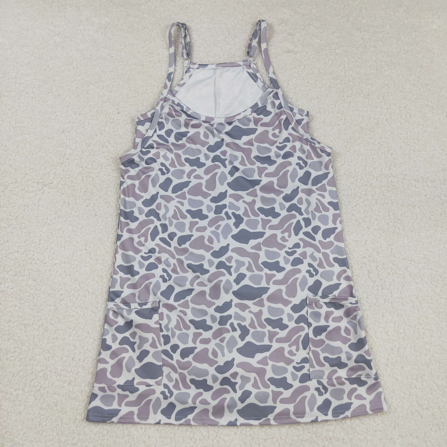 8.23 USA Shop (in stock)GSD2733 Adult Women Strap Gray Camo Pockets Yoga Shorts Dresses