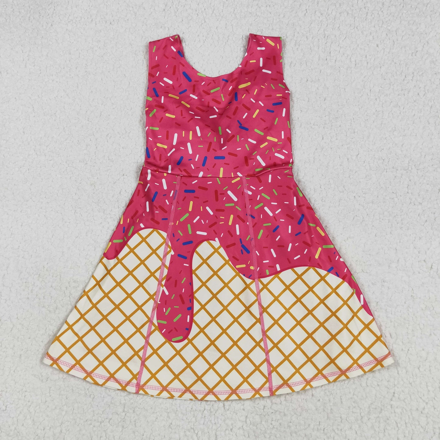 RTS NO MOQ (In stock)GSD2747 Baby Girls Summer Yoga Dress Baby Girls Darkpink Drip Sprinkles Team Yoga Active Knee Length Dresses