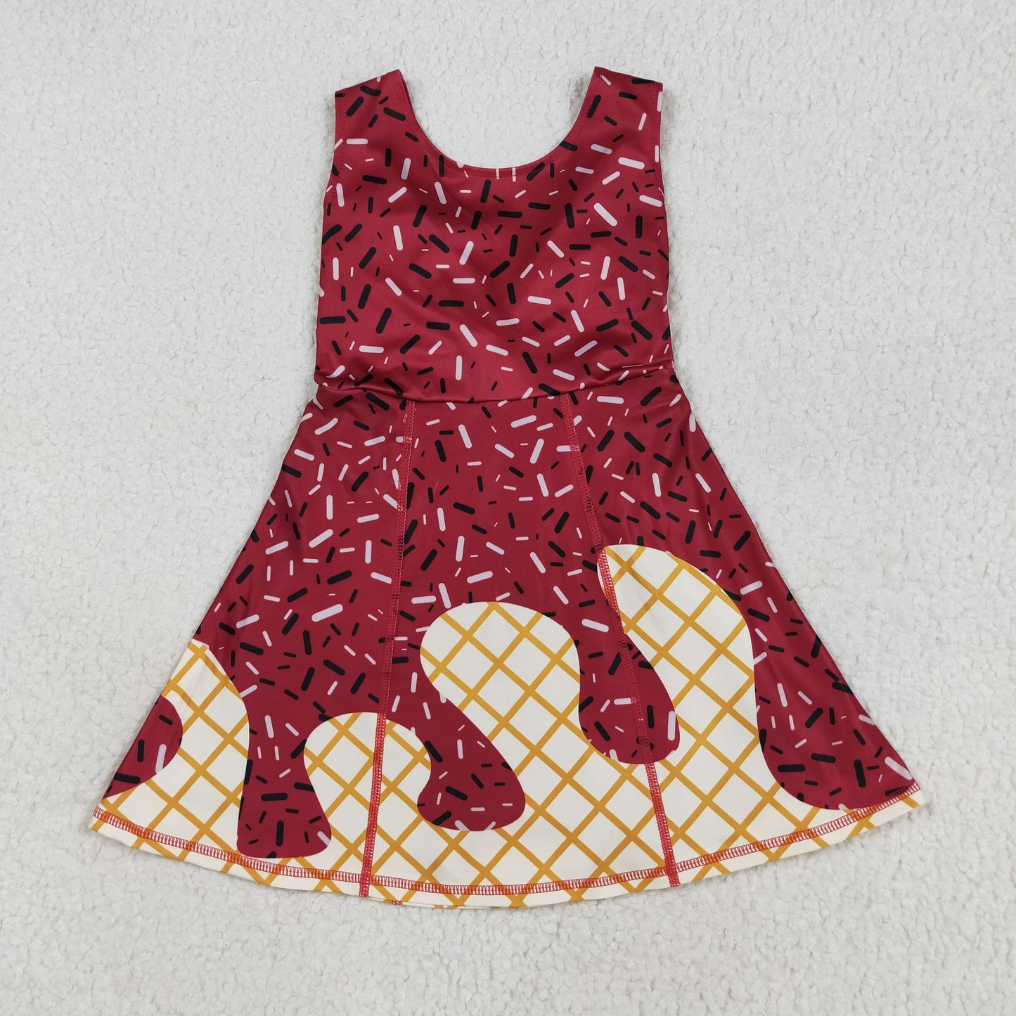 RTS NO MOQ (In stock)GSD2749 Baby Girls Summer Yoga Dress Baby Girls Dark Red Drip Sleeveless Shorts Team Yoga Active Knee Length Dresses