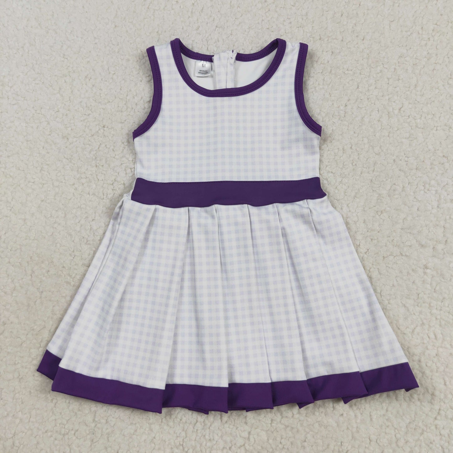 RTS NO MOQ (In stock)GSD2758 Baby Girls Yoga Dress Baby Girls Purple Plaid Zipper Shorts Yoga Activite Knee Length Dresses