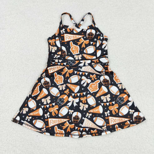 10.15 RST Sibling 3 Colors Baby Girls Bows Footballs Go Team Shorts Yoga Active Knee Length Dresses
