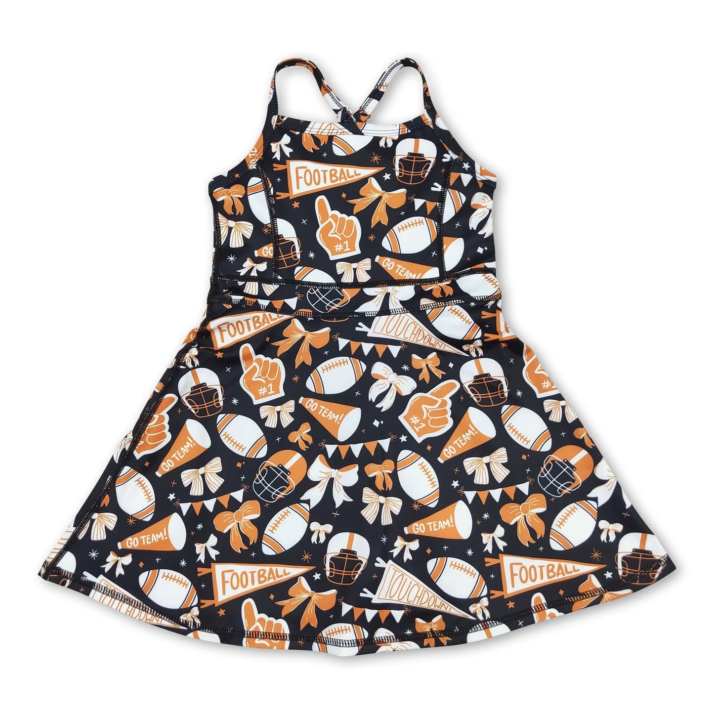 10.10 RST Sibling 3 Colors Baby Girls Bows Footballs Go Team Shorts Yoga Active Knee Length Dresses