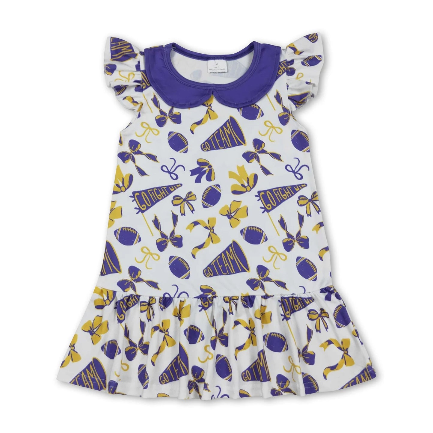 10.10 RST Sibling Baby Girls Purple Bows Footballs Go Team Ruffle Zipper Romper Knee Length Dresses
