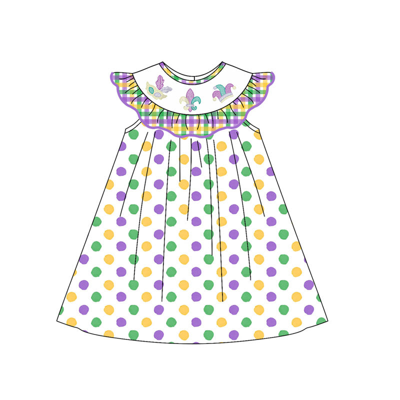 9.27 GSD2848 Pre order No Moq Baby Girls Mardigras Polka Dots Anchors Knee Length Dresses