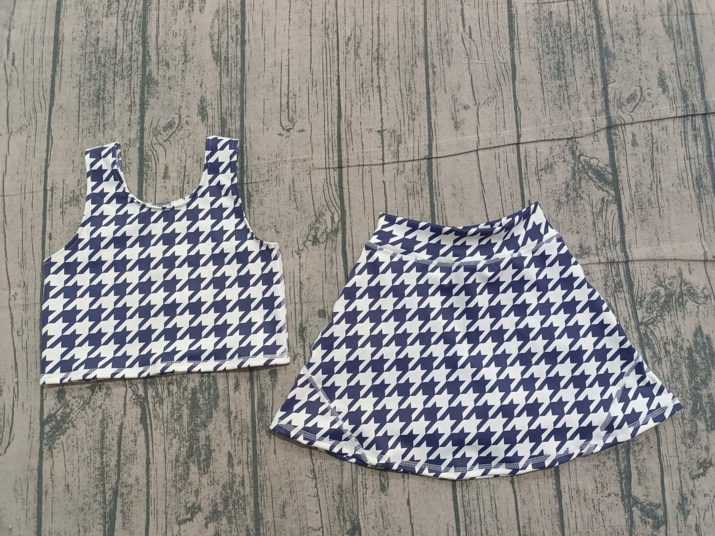 12.5 GSD2858 Sample No Moq Yoga fabric Baby Girls Black Checked Top Skirt Shorts Yoga Clothes Set