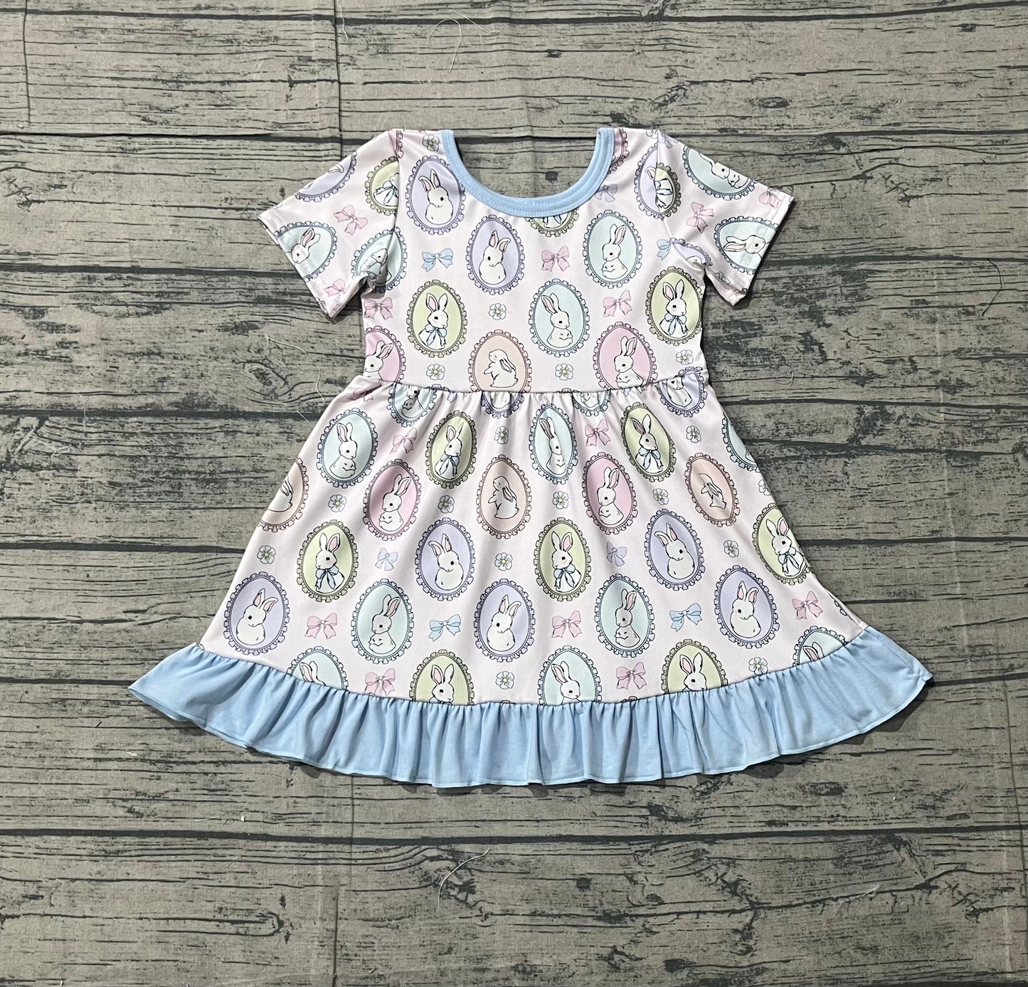 1.14 GSD2863 Pre order No Moq Baby Girls Colorful Bows Rabbits Easter Ruffle Knee Length Dresses