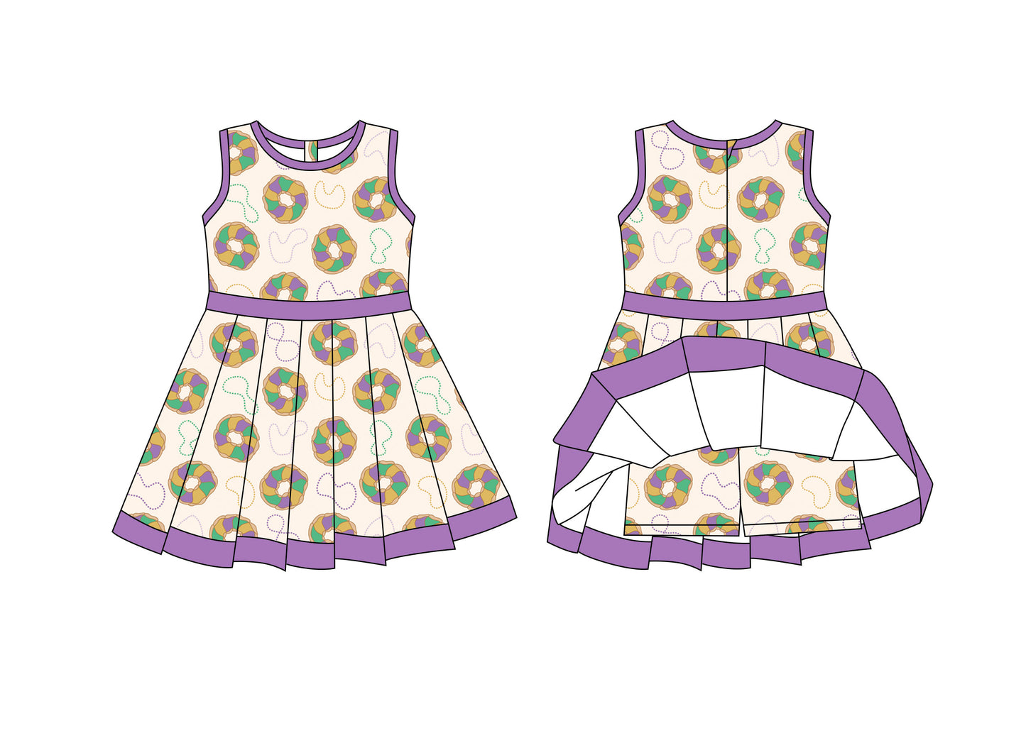 10.4 GSD2867 Pre order No Moq Yoga fabric Baby Girls Mardigras Donuts Plaid Back Zip Shorts Yoga Knee Length Dresses