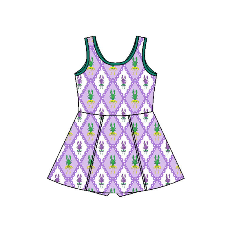 10.4 GSD2869 Pre order No Moq Yoga fabric Baby Girls Mardigras Crayfishes Checked Shorts Yoga Dresses