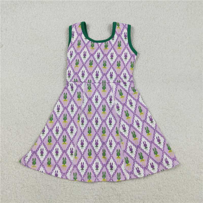 11.29 RTS NO MOQ (In stock)GSD2869 Baby Girls Mardigras Crayfishes Checked Yoga Active Shorts Knee Length Dresses