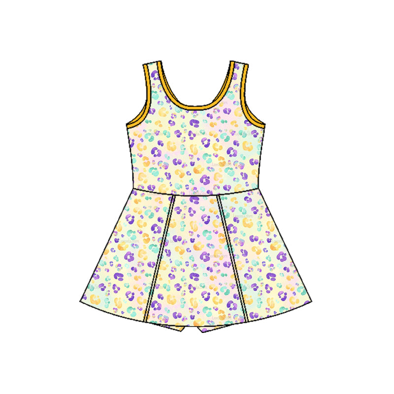 10.4 GSD2870 Pre order No Moq Yoga fabric Baby Girls Mardigras Leopard Shorts Yoga Dresses