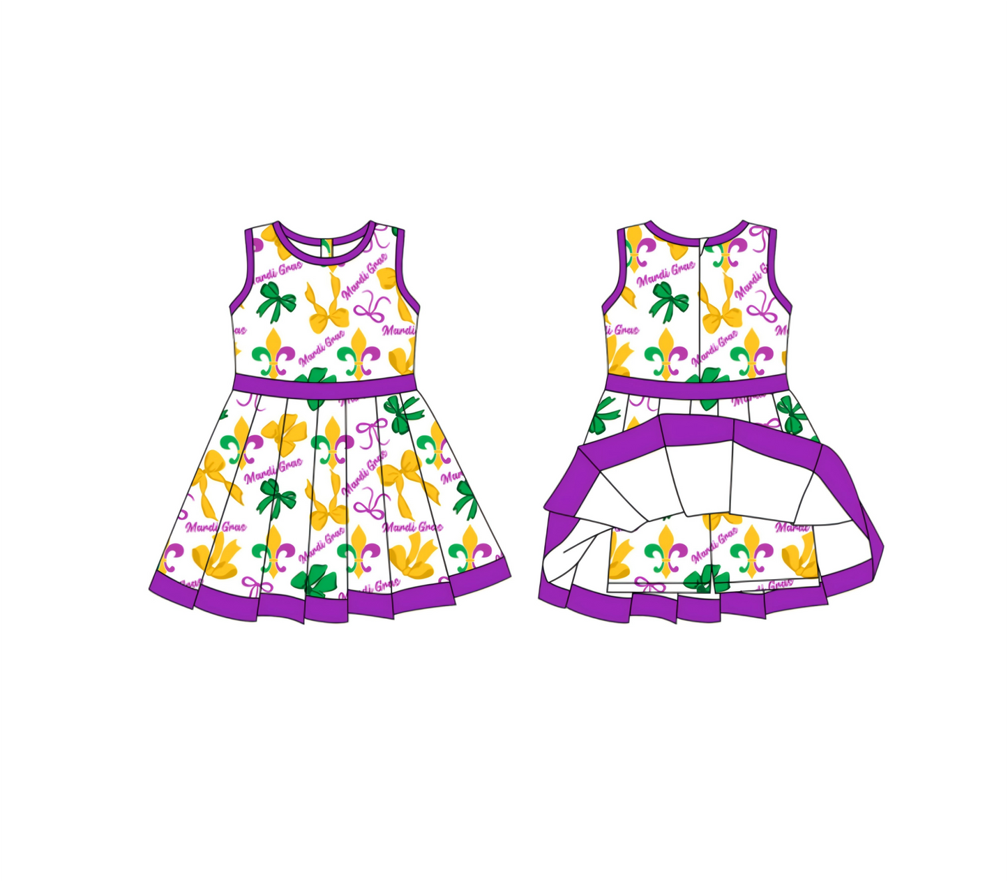 10.10 GSD2885 Pre order No Moq Yoga fabric Baby Girls Mardigras Bows Anchors Back Zip Shorts Yoga Knee Length Dresses