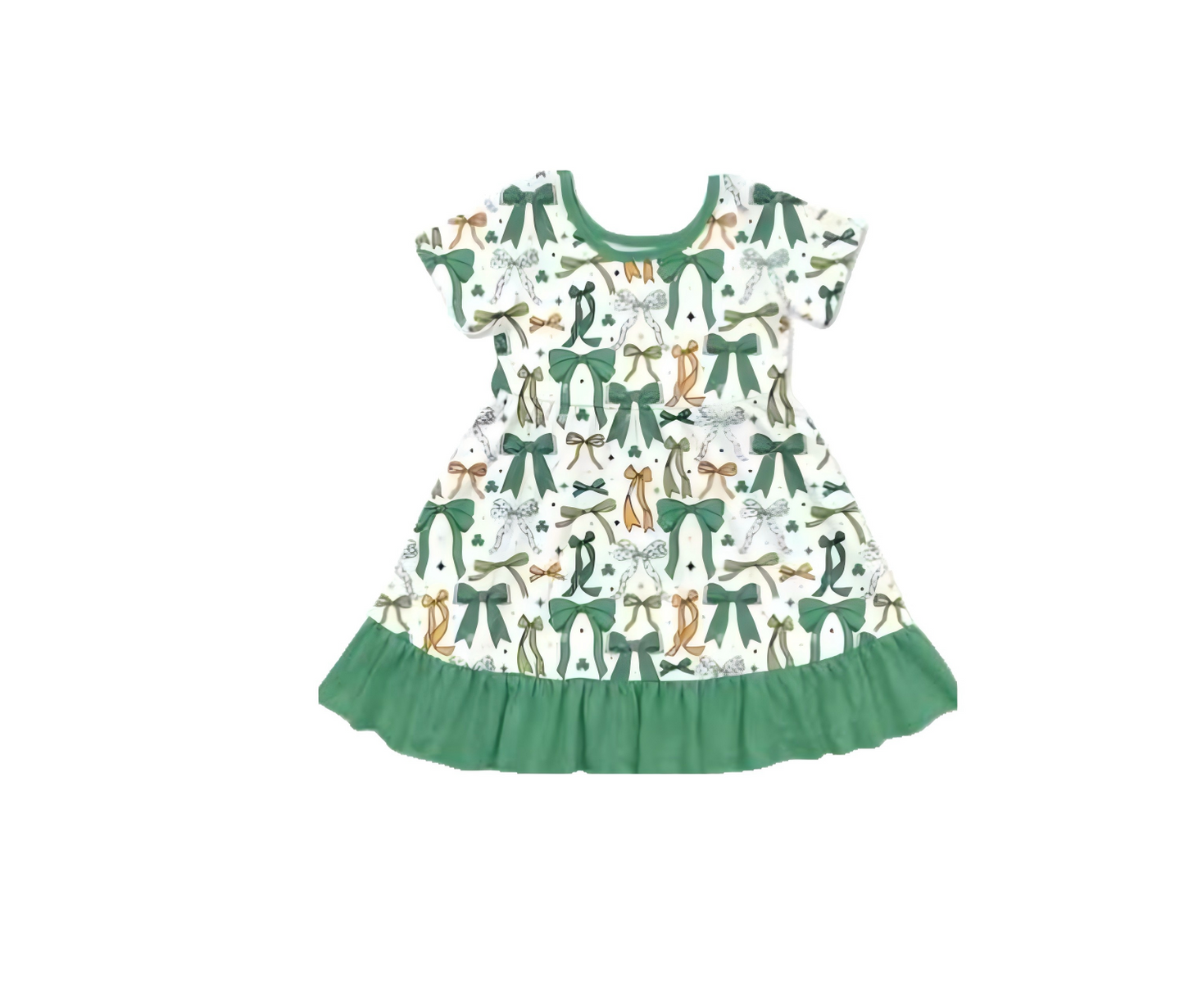 10.10 GSD2890 Pre order No Moq Baby Girls Bows Clovers Plaid St Patrick Ruffle Knee Length Dresses