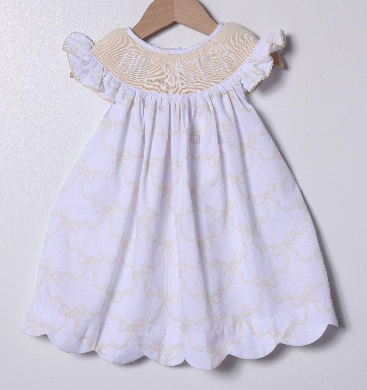 10.13 GSD2894 Pre order No Moq Baby Girls Flutter Sleeve Big Sister Bows Checked Knee Length Dresses